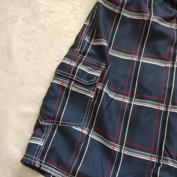 Ocean Pacific blue plaid white red swim shorts - Picture 2 of 7